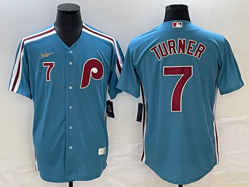 Men's Philadelphia Phillies Trea Turner #7 Blue Team Jersey